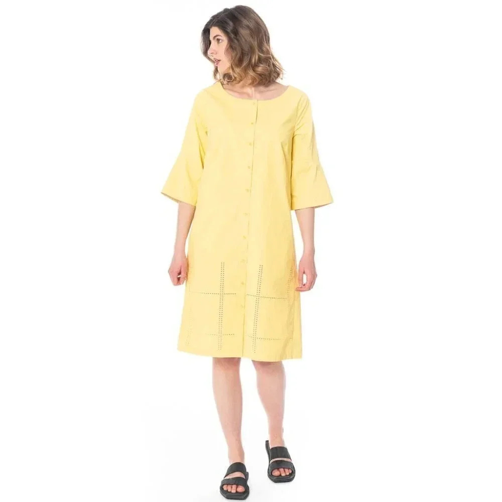 Annette Gortz Womens Size 34 Summer Yellow Three Quarter Button Shirt  Dress